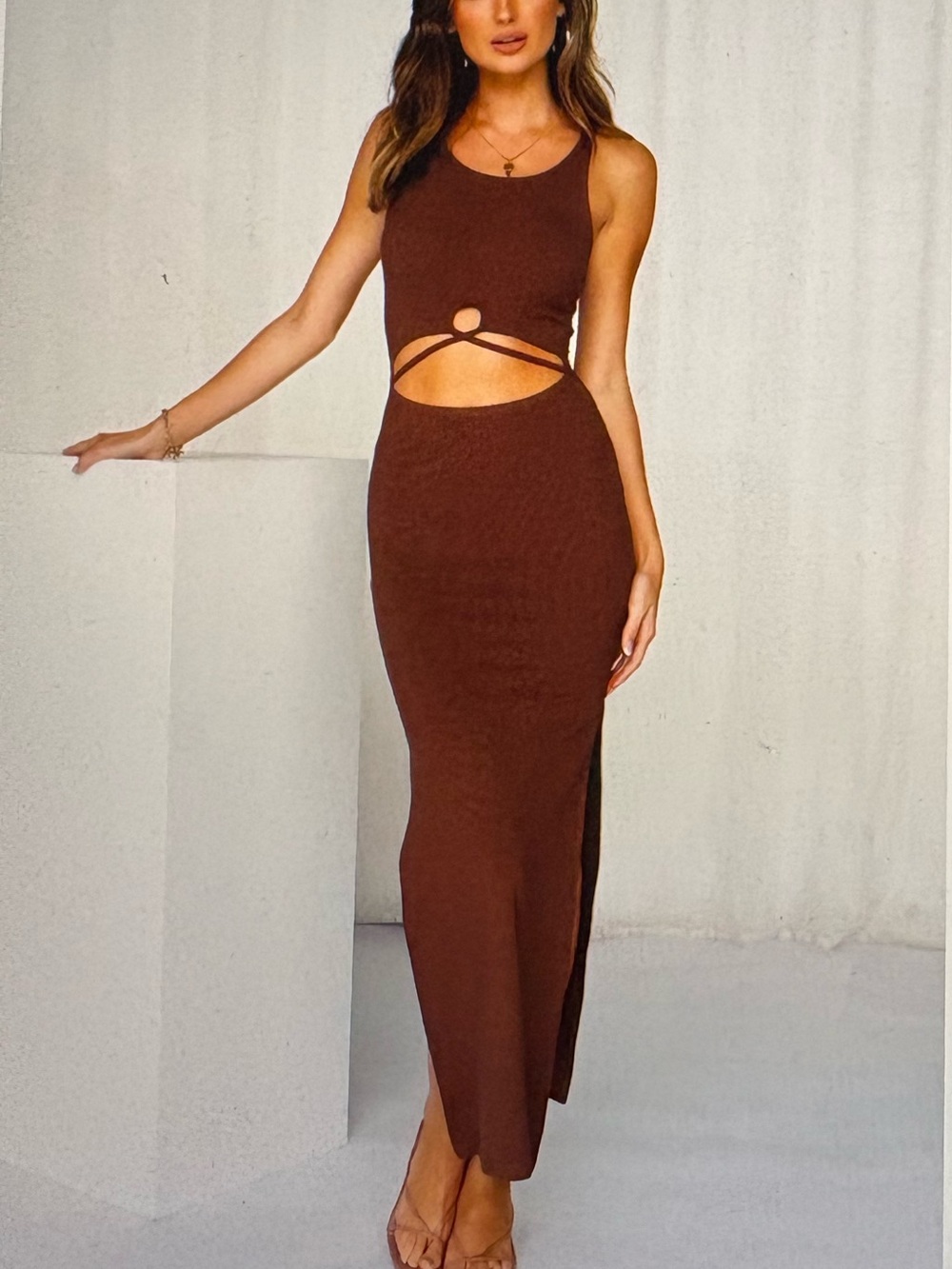 Hello Molly Chocolate Brown Cutout Maxi Skirt